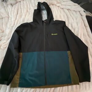 Cotopaxi Cielo Rain Jacket Black with Moss and Teal accents, XXL